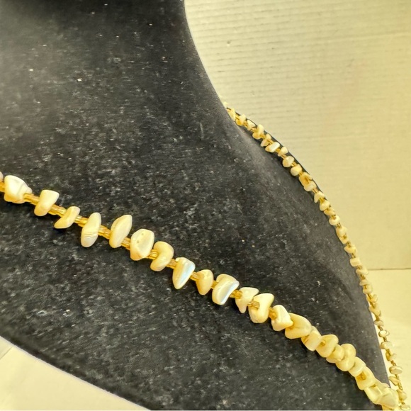 Vintage Artisan Mother of Pearl and Beaded Butterscotch Necklace Handmade - Picture 8 of 16
